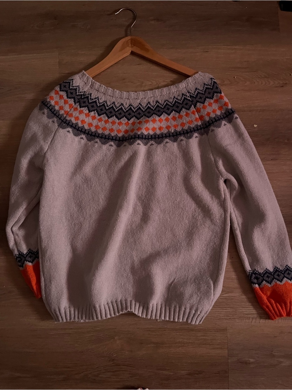 Knit Women's Sweater with Orange, Navy & Gray Accents